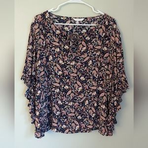 Lauren Conrad Large Floral Bell Sleeve Blouse